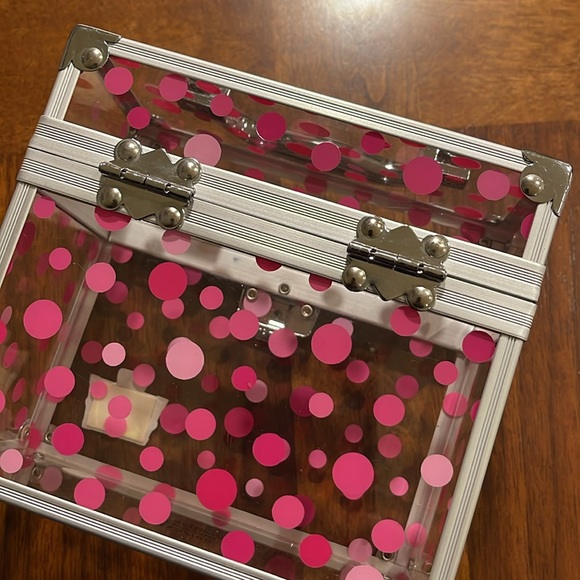 Y2K CABOODLES ACRYLIC MINI TRAIN CASE - PINK POLKA DOTS - BEAUTIFUL! - Picture 10 of 10